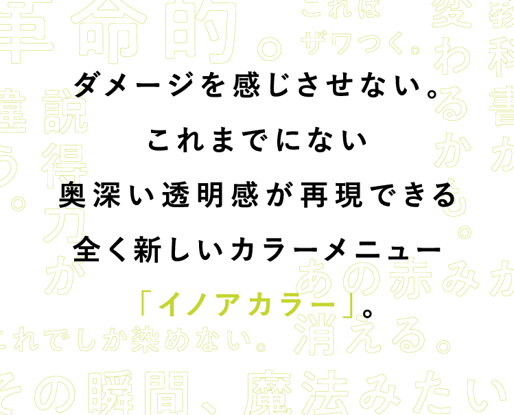 ダメージを感じさせない。これまでにない奥深い透明感が再現できる全く新しいカラーメニュー「イノアカラー」。